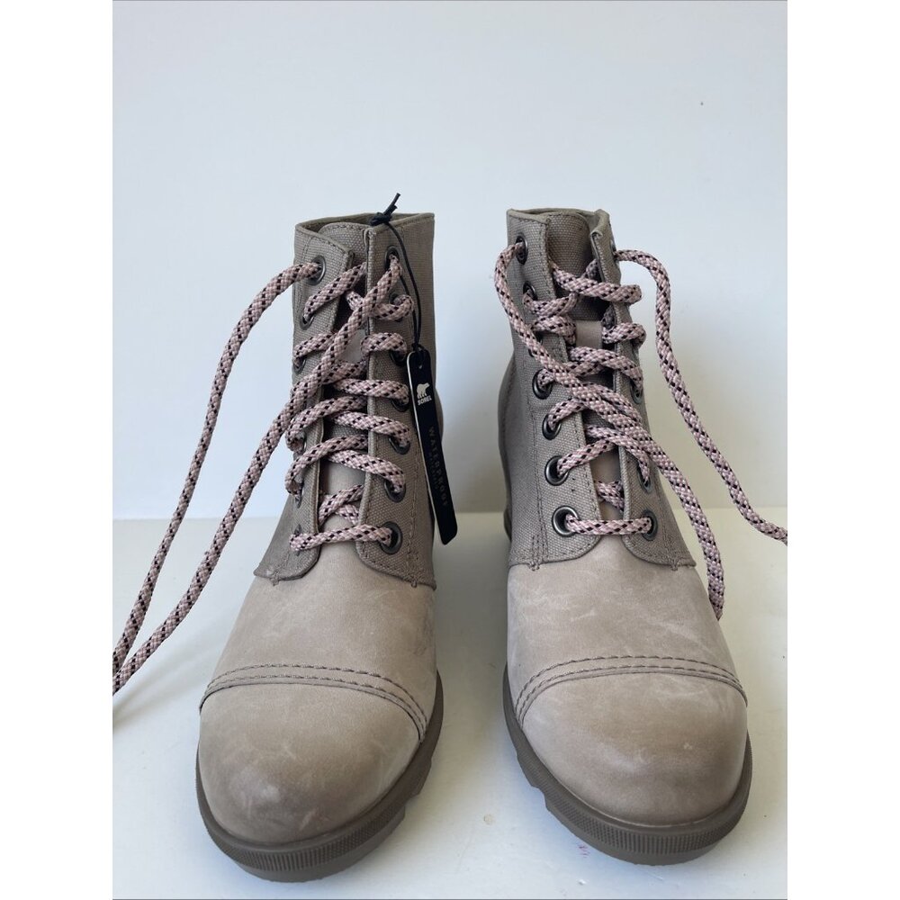 Sorel Joan of Artic Wedge II PDX Women’s 9.5 Taupe Canvas Leather Ankle Boot - Picture 5 of 14